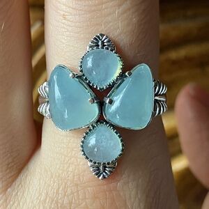 Genuine Aquamarine Sterling Silver Ring Size 9